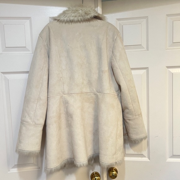 Beige Faux Suede Faux Fur Trim Button Front Penny Lane Coat Women's Large warm - Picture 4 of 13